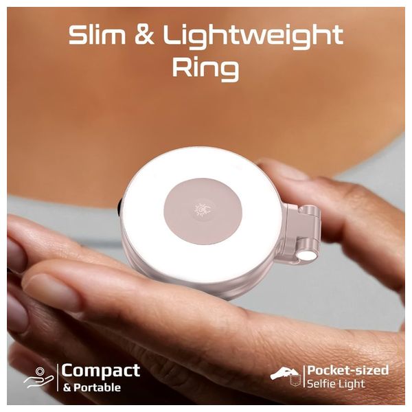 حلقة إضاءة ليد بروميت -  قابلة للشحن متوافقة مع ماك سيف - دوران 360 درجة  - 80 لومن - بطارية 500 مللي امبير - ذهبي