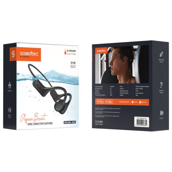 Borodo Bone Conduction Swimming Headset - 8 Hours - Bluetooth V5.3 - 32GB Memory - IPX8 Water Resistance - Black