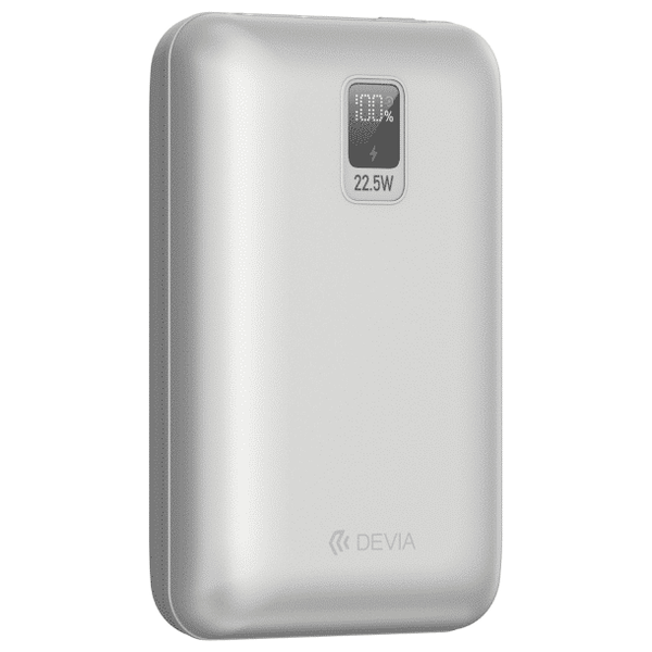  باور بانك ديفيا - 20,000 مللي امبير، شحن 22.5 واط - كيبلين مدمجين - سلفر 