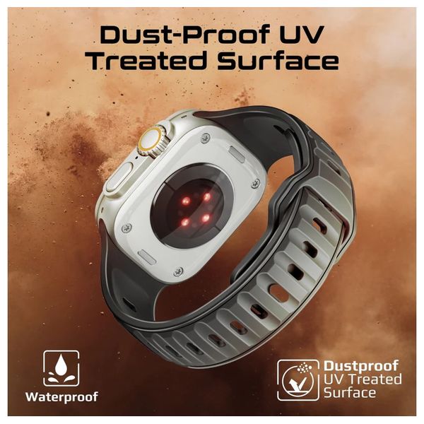  Promate Apple Watch Sport Band - Sizes 42/44/45/49mm - Dual-Tone Silicone - High Durability and Dust Protection - Black 