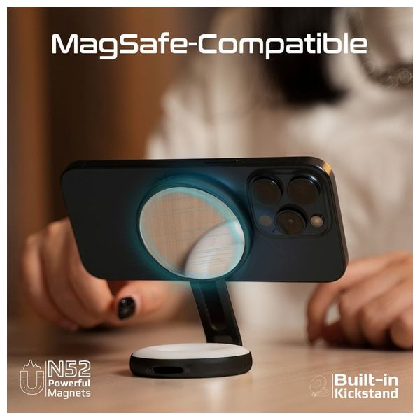 حلقة إضاءة ليد بروميت -  قابلة للشحن متوافقة مع ماك سيف - دوران 360 درجة  - 80 لومن - بطارية 500 مللي امبير - اسود