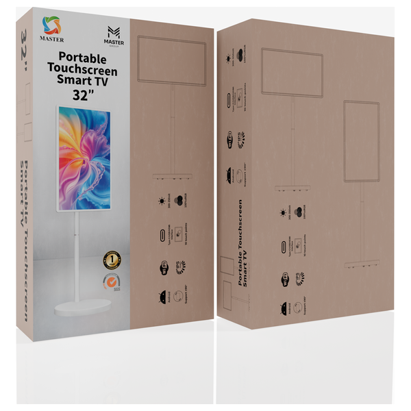  شاشة ذكية محمولة ماستر - 32 انج - تعمل باللمس - أندرويد 8GB+128GB - بطارية 9600 مللي امبير - أبيض 