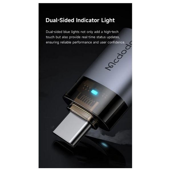  McDodo USB-A to USB-C Adapter - Fast Data Transfer and Charging - Indicator Light - Gray 