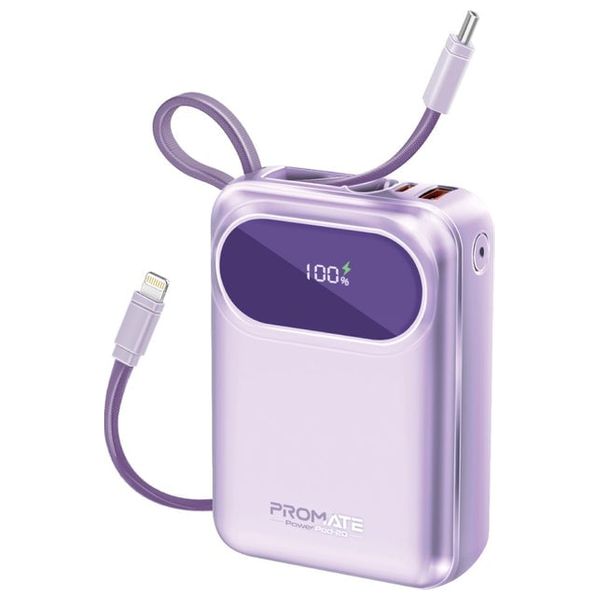  باور بانك بروميت - 20000 مللي امبير - بقوة 35 واط -  كيبل يو اس بي سي و لايتينغ - بنفسجي 