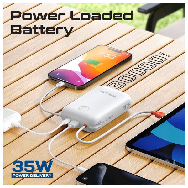  باور بانك بروميت - 30000 مللي امبير - بقوة 35 واط - كابل يو اس بي سي  ولايتينغ مدمج - ابيض 
