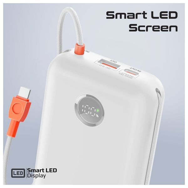  باور بانك بروميت - 30000 مللي امبير - بقوة 35 واط - كابل يو اس بي سي  ولايتينغ مدمج - ابيض 