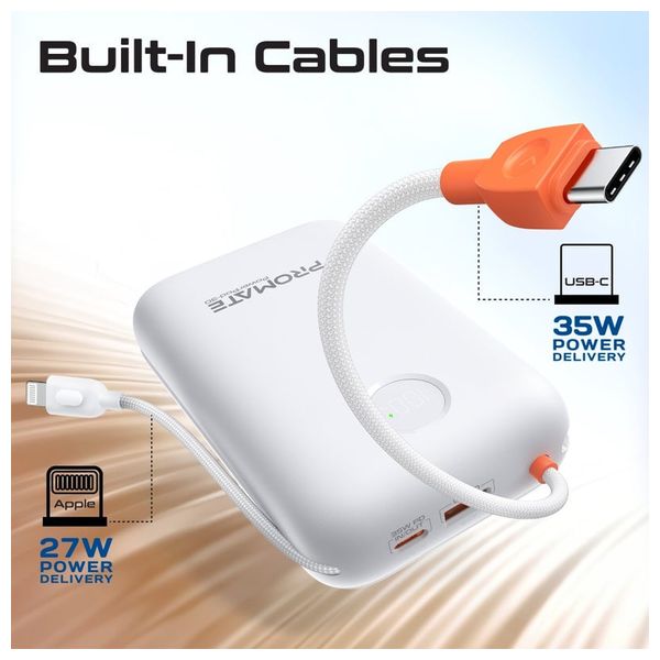  باور بانك بروميت - 30000 مللي امبير - بقوة 35 واط - كابل يو اس بي سي  ولايتينغ مدمج - ابيض 