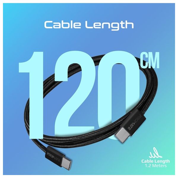  Promate USB-C to USB-C Charging Cable - 60W - 1.2m - Black 