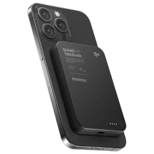  باور بانك موماكس - بسعة 10000 مللي امبير- شحن لاسلكي مغناطيسي Qi2 - كيبل يو اس بي سي مدمج - قوة 20 واط - أسود 