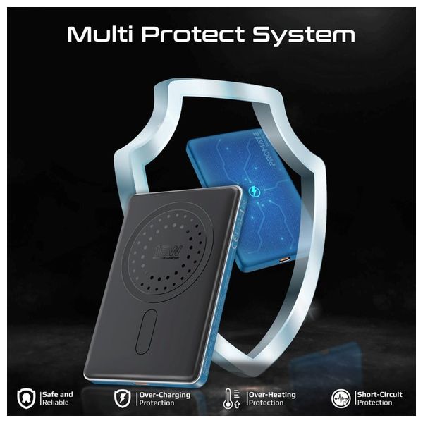  باور بانك بروميت - لاسلكي ماك سيف - بسعة 5000 مللي امبير - شحن 15 واط - منفذ يو اس بي سي 20 واط - ازرق 