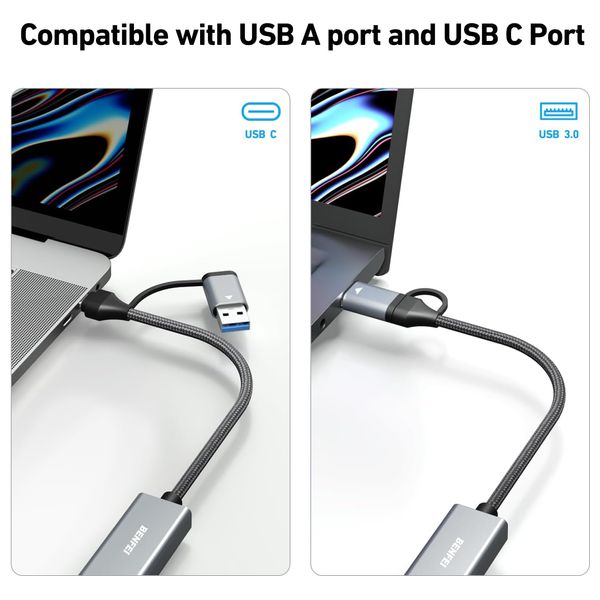  BENFEI Video Capture Card - HDMI to USB and USB-C - Gray 