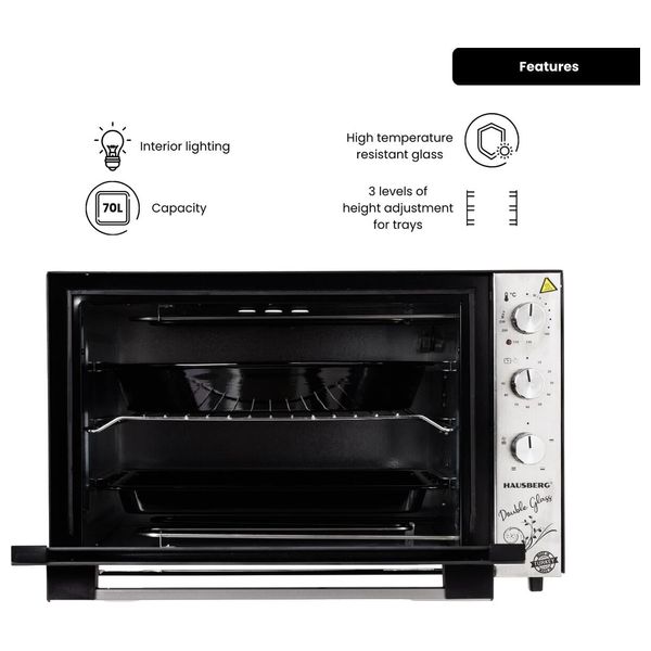  HAUSBERG HB-8020 - 70L - Electric Oven - Silver 