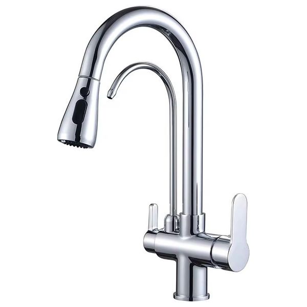 Lazord Dual-spout kitchen Faucet with pull-out sprayer - Nickel Copper