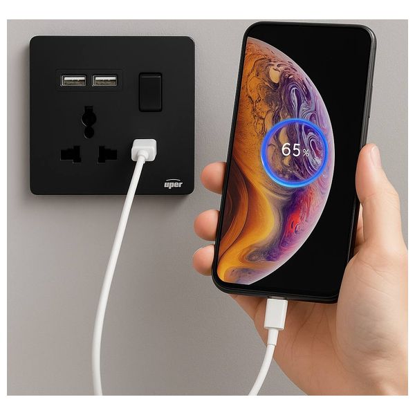 Lazord Universal Wall Socket With USB & Type-C - Black