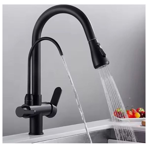 Lazord Dual-spout kitchen Faucet with pull-out sprayer - Matt Black