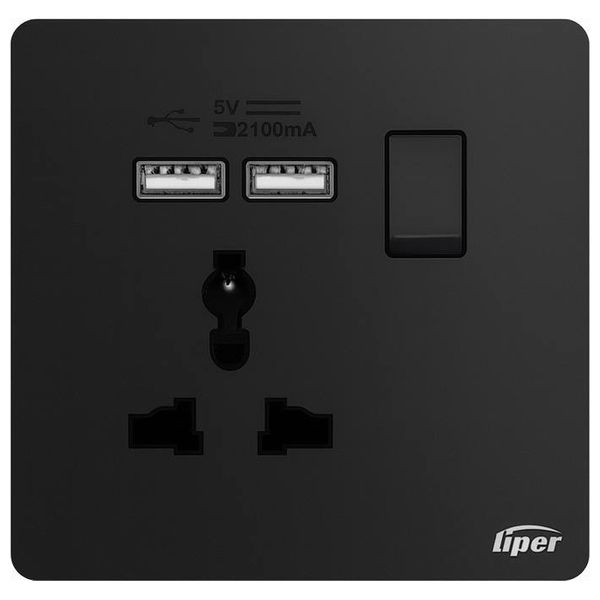 Lazord Universal Wall Socket With USB Ports and Switch - Black