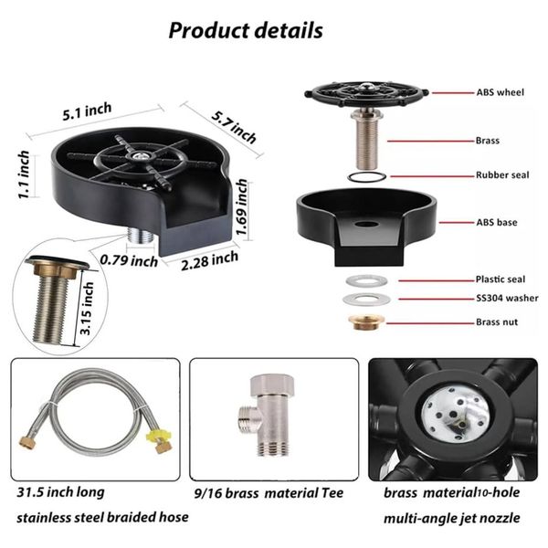  Lazord CUP-01 - Clip-On Sink Cup Rinser - Black 