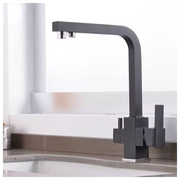 Lazord Dual Outlet Kitchen Mixer Faucet - Matt Black