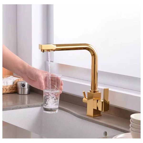 Lazord Dual Outlet Kitchen Mixer Faucet - Gold