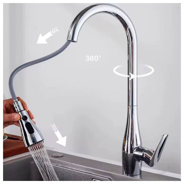 Lazord Kitchen Sink Mixer with Pull-Down Spout - Silver Stone
