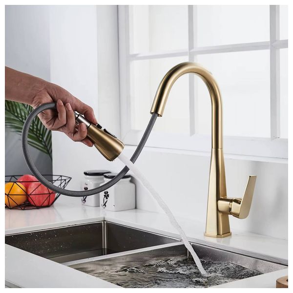 Lazord Kitchen Sink Mixer with Pull-Down Spout - Gold