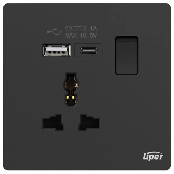 Lazord Universal Wall Socket With USB & Type-C - Black