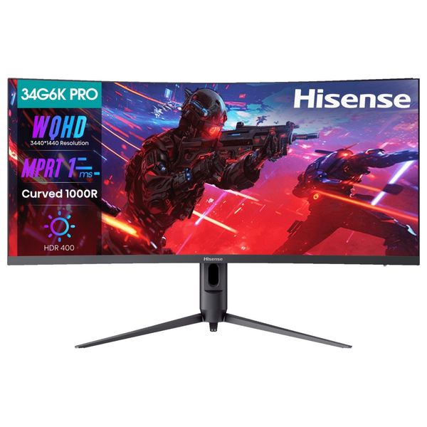  شاشة ألعاب هايسنس المنحنية 34-انج فئة 34G6K-PRO - سرعة الاستجابة 1ملي ثانية -  180هيرتز - WQHD 