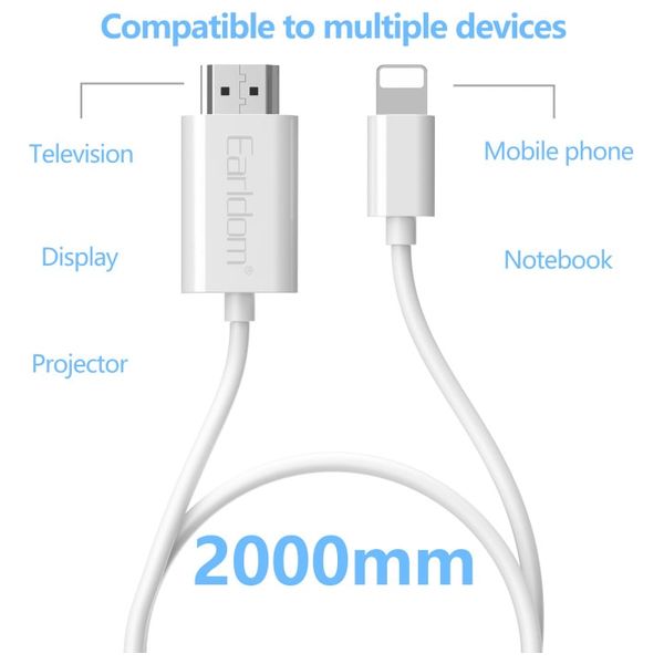  Earldom ET-W33 Lightning to HDMI Adapter Cable White 
