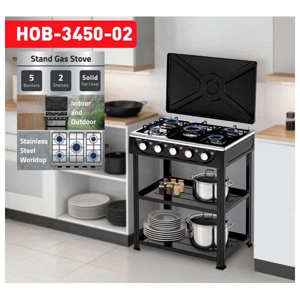  طباخ غاز نوال - 5 شعلات - HOB-3450-02 - أسود 