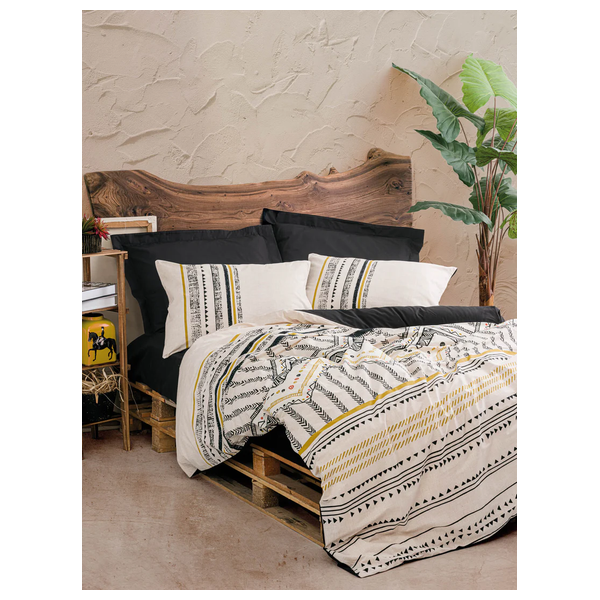  SADAF Comforter Cover Set, Double , 200 x 220cm - 4 Piece - Black 