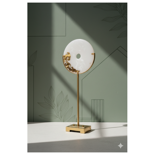  صدف قرص زخرفي كبير مستوحى من الهدوء الحديث على حامل نحاسي - D52A - ابيض لؤلؤي 