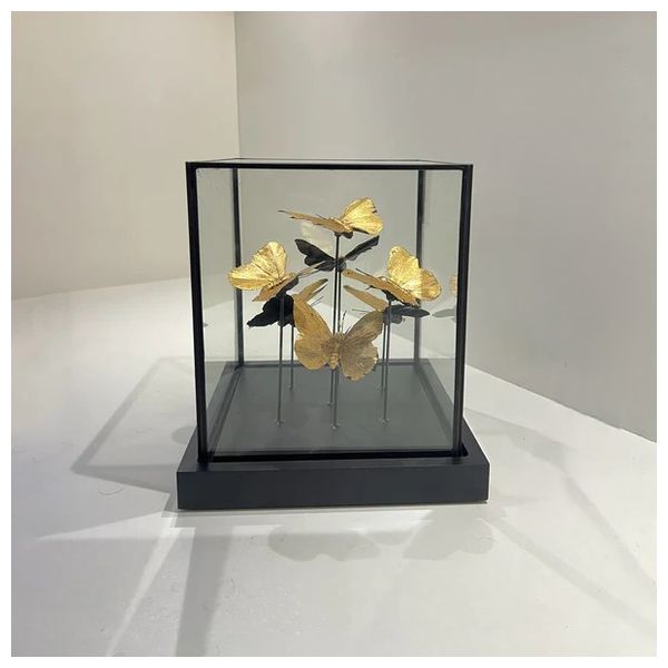  SADAF Glass Display Case with Butterfly Sculptures - YF164 - Gold 