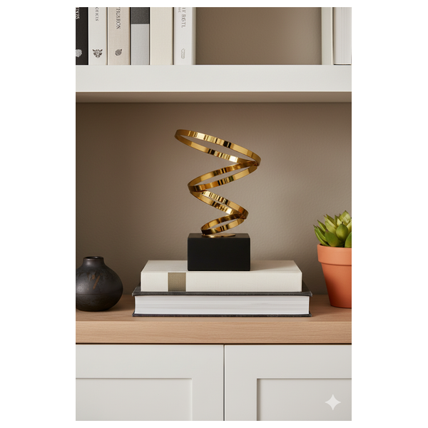  SADAF D94B - Contemporary Swirl Metal Sculpture - Gold 