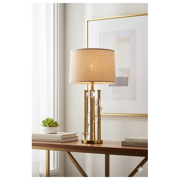  SADAF Brass and Crystal Table Lamp with Beige Shade - D25 