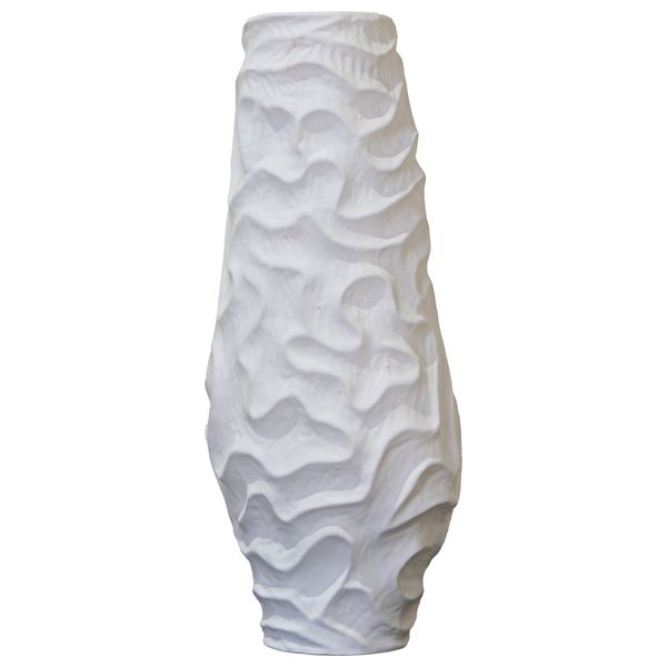  صدف مزهرية كبيرة طويلة من السيراميك الأبيض بملمس متموج -  217A 