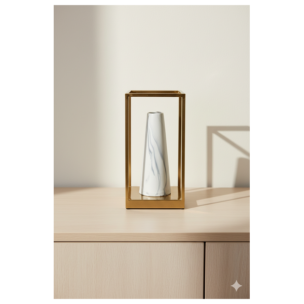  Sadaf Large Ceramic Vase in Metal Geometric Frame - A701D2 