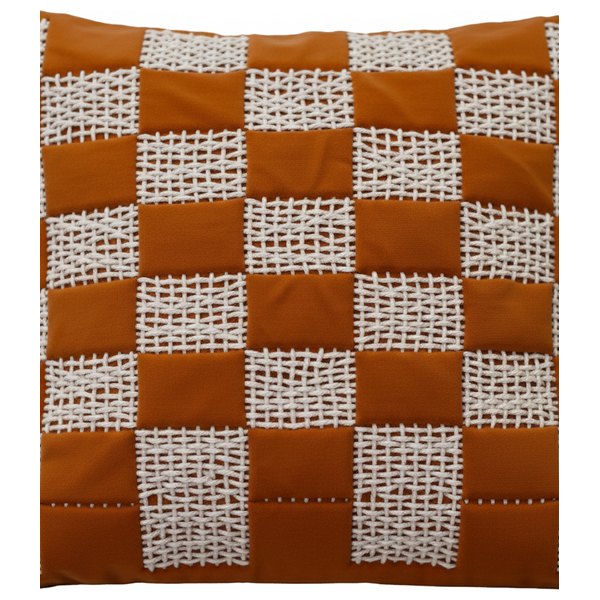  صدف وسادة منقوشة بمربعات بيج منسوجة - برتقالي 