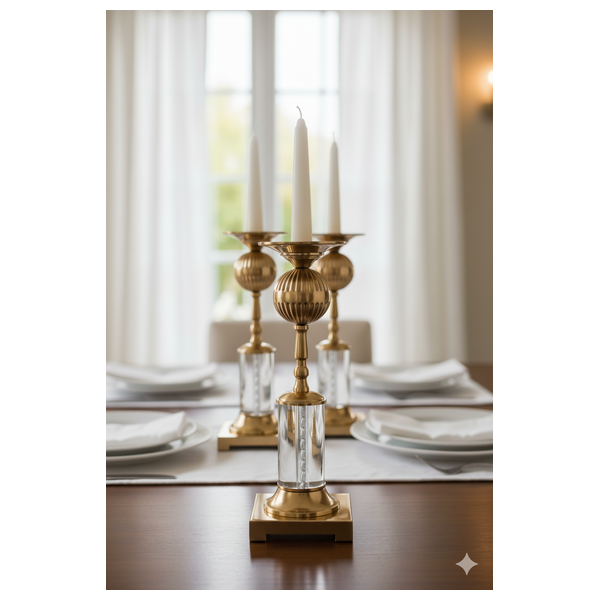  صدف حامل شموع من المعدن والكريستال باللون الذهبي - T924 