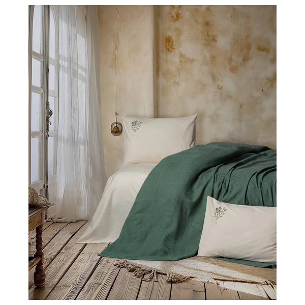  SADAF Bedspread Set, Double , 220 x 230cm - 4 Piece - Green 