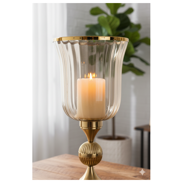  صدف حامل شموع زجاجي صغير باللونين الذهبي والعنبري - E138B - ذهبي 