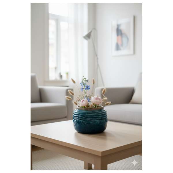  SADAF Small Deep Teal Textured Ceramic Floor Vase - Y3038 