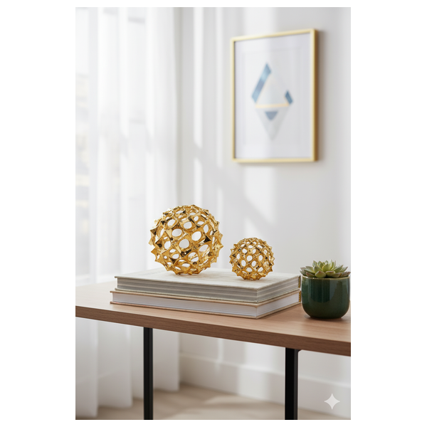  SADAF Large Polished Gold Openwork Spikey Sphere - D6112 