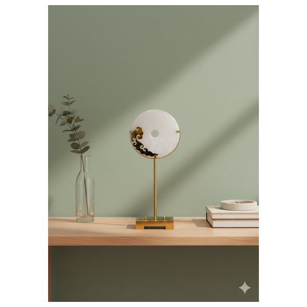  صدف قرص زخرفي صغير مستوحى من الهدوء الحديث على حامل نحاسي - D52B - ابيض لؤلؤي 