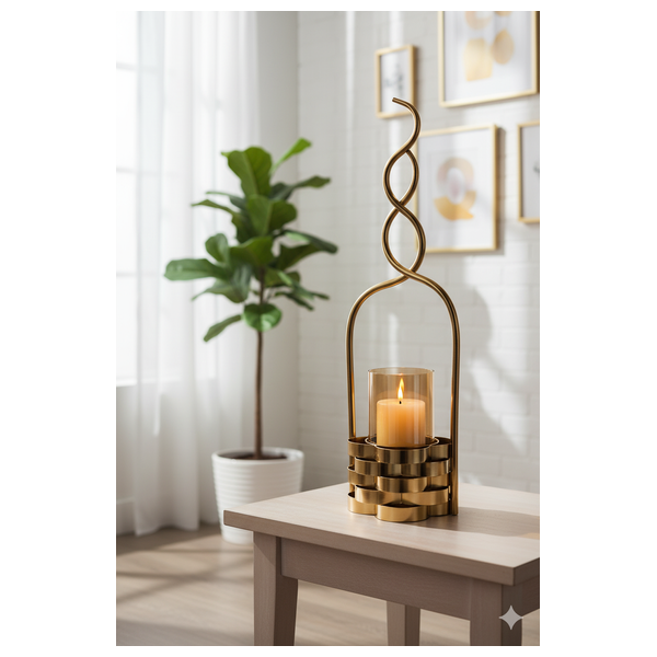  صدف فانوس شموع كبير حديث مصنوع من سلة ذهبية منسوجة - D632A - برونزي 