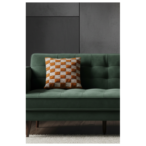  صدف وسادة منقوشة بمربعات بيج منسوجة - برتقالي 