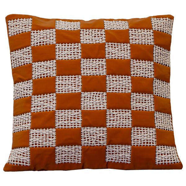  صدف وسادة منقوشة بمربعات بيج منسوجة - برتقالي 