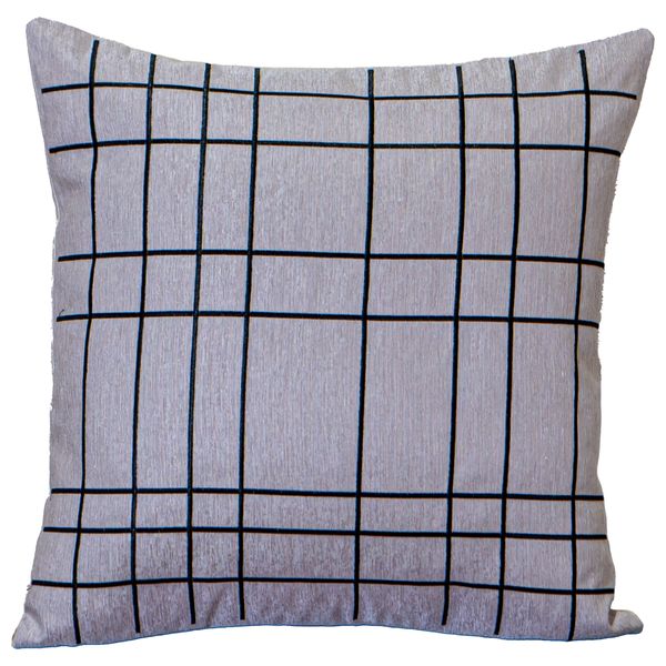  صدف وسادة رمادية منسوجة مع تطريز شبكي أسود منقوش 