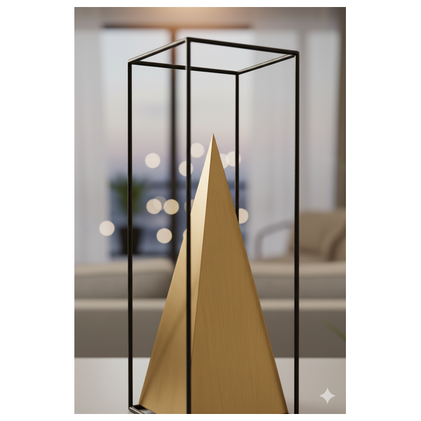  SADAF Large Minimalist Pyramid in Cube Cage Sculpture - D612A 