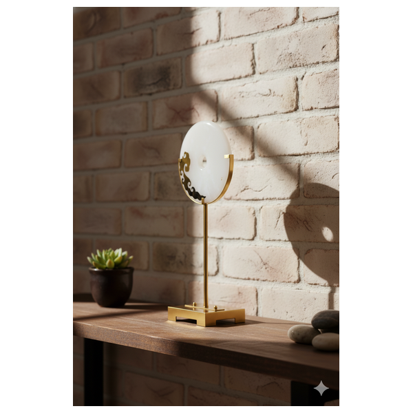  صدف قرص زخرفي صغير مستوحى من الهدوء الحديث على حامل نحاسي - D52B - ابيض لؤلؤي 