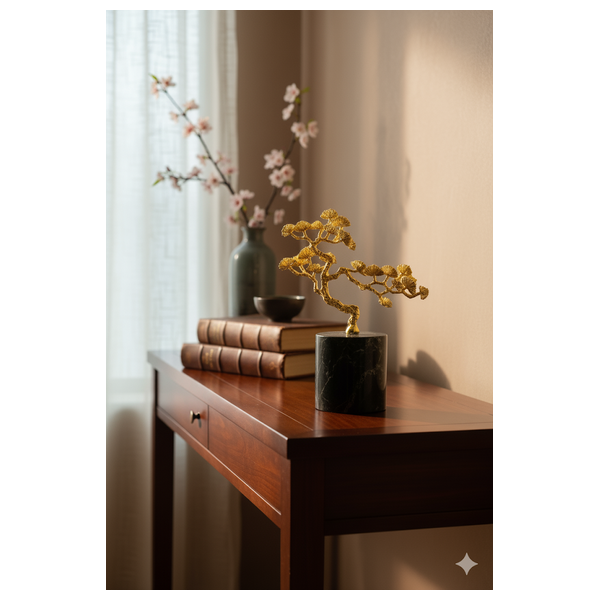  صدف منحوتة بونساي ذهبية - HT-2671 - اسود 